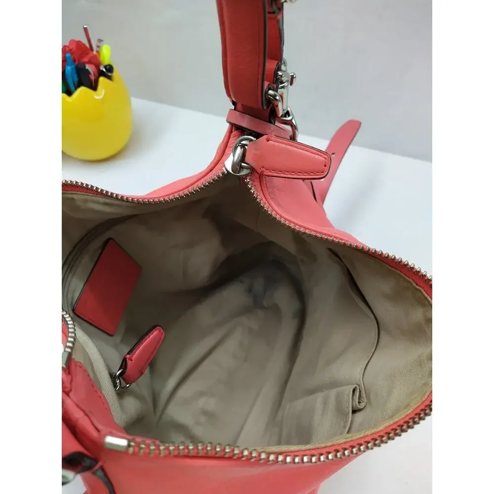 Coach Courtenay Coral Pink Leather Turnlock Pocket Tassel Hobo Shoulder Bag